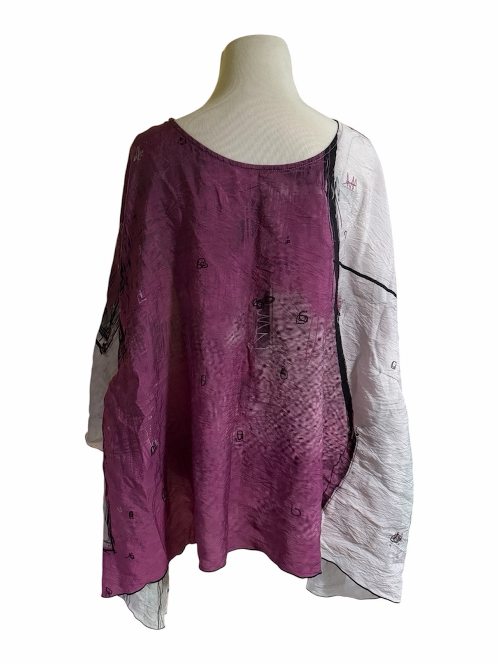 3 Potato langenlook Colorblock Loose Fit Women's Top - Purple & Sage, size S/M